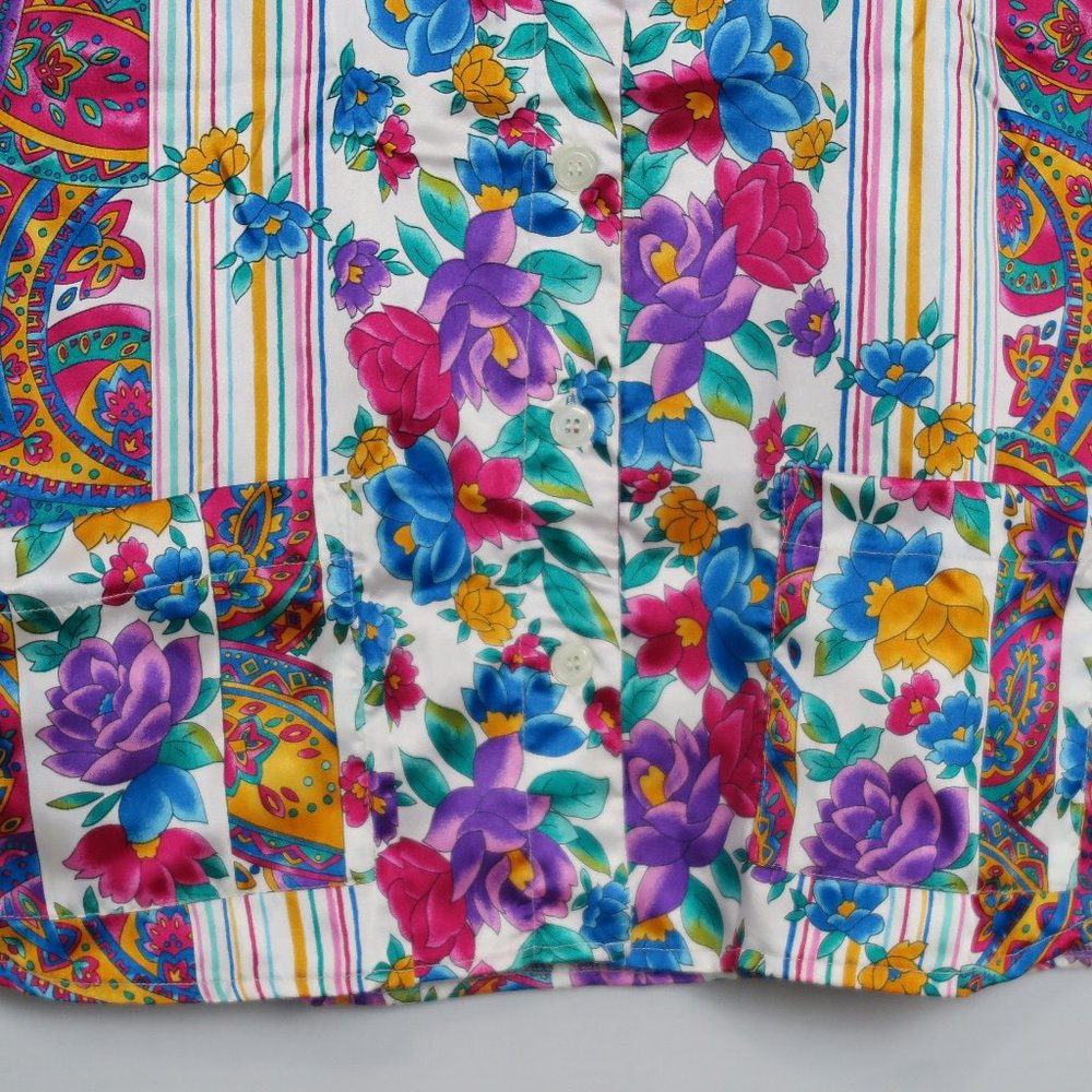 NWT Violets & Roses Multi-Color Floral Print Short Sleeve Tunic w/Pockets Size L - Picture 3 of 7